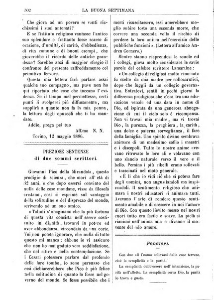 La buona settimana foglio periodico religioso popolare