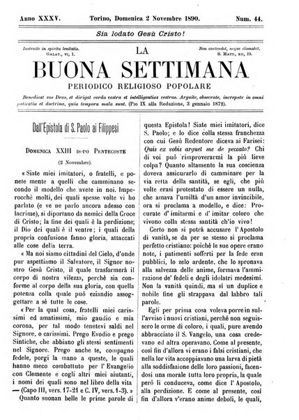 La buona settimana foglio periodico religioso popolare