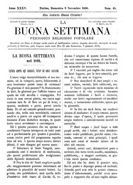 La buona settimana foglio periodico religioso popolare