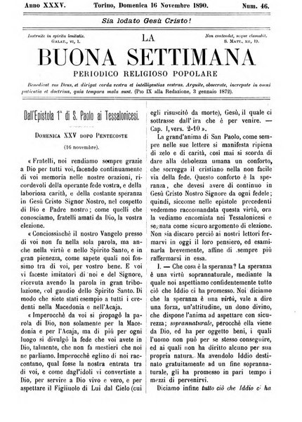 La buona settimana foglio periodico religioso popolare