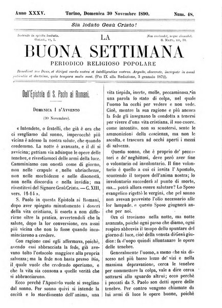 La buona settimana foglio periodico religioso popolare