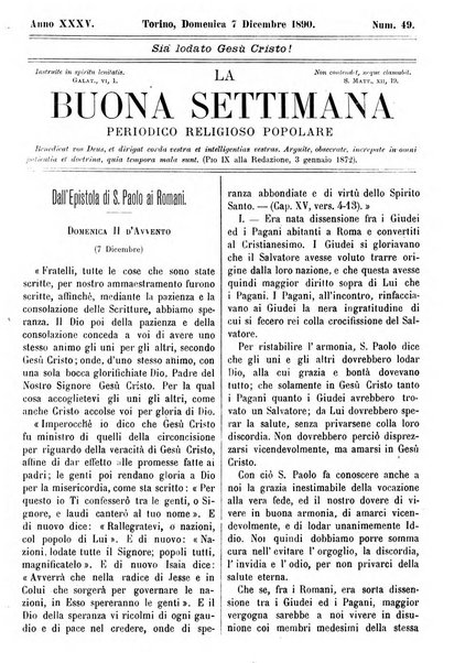 La buona settimana foglio periodico religioso popolare