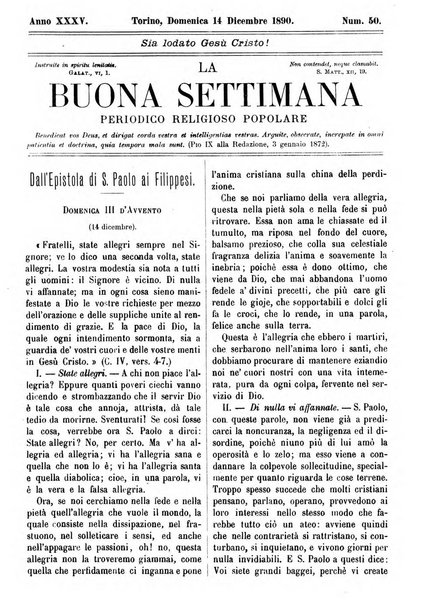 La buona settimana foglio periodico religioso popolare