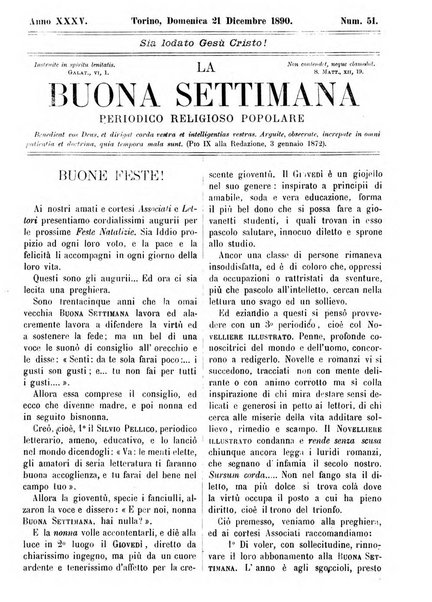 La buona settimana foglio periodico religioso popolare