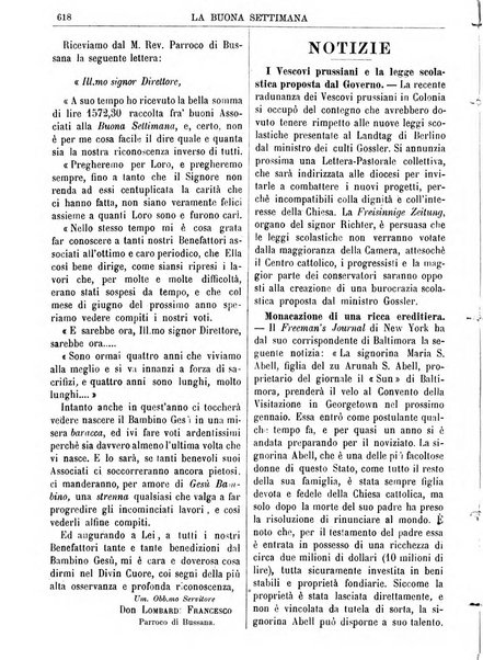 La buona settimana foglio periodico religioso popolare