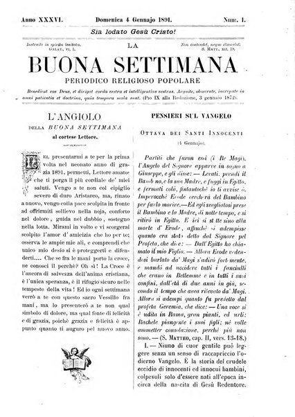 La buona settimana foglio periodico religioso popolare