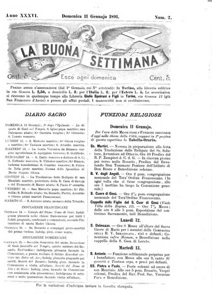 La buona settimana foglio periodico religioso popolare