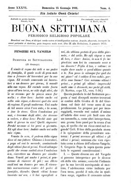 La buona settimana foglio periodico religioso popolare