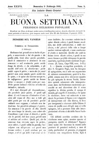 La buona settimana foglio periodico religioso popolare