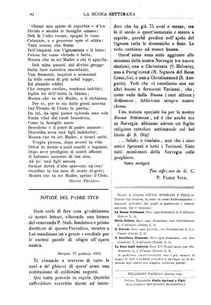 La buona settimana foglio periodico religioso popolare