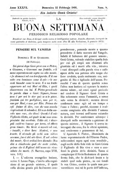 La buona settimana foglio periodico religioso popolare