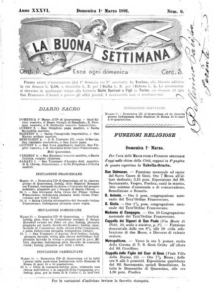 La buona settimana foglio periodico religioso popolare