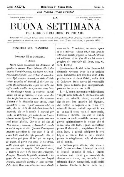 La buona settimana foglio periodico religioso popolare