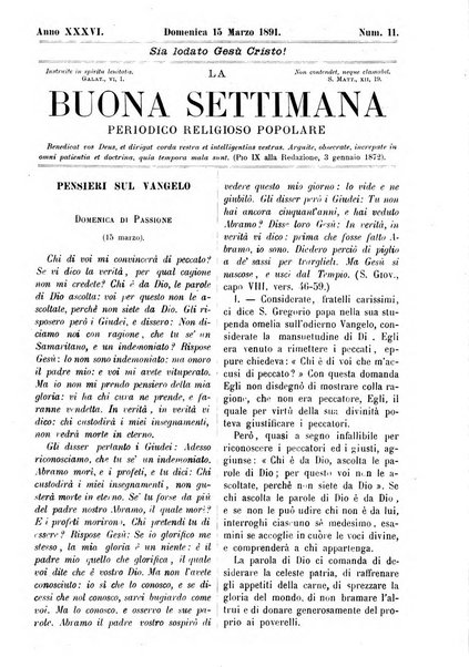 La buona settimana foglio periodico religioso popolare