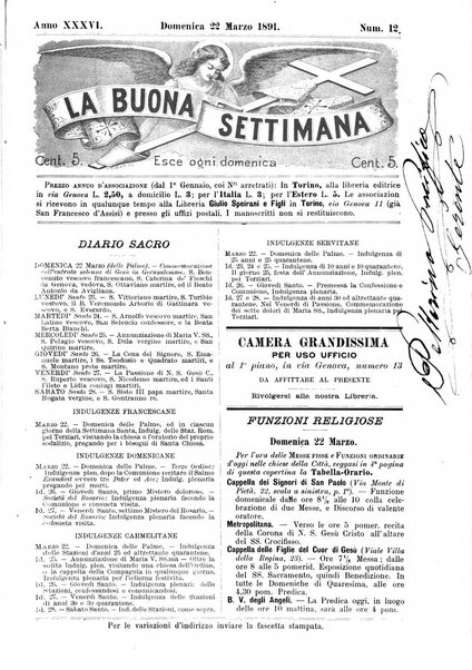 La buona settimana foglio periodico religioso popolare