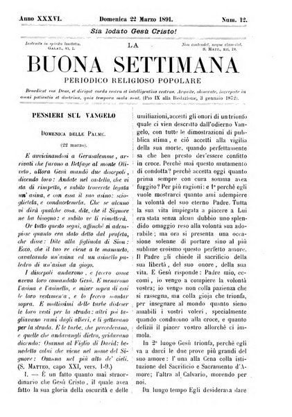 La buona settimana foglio periodico religioso popolare