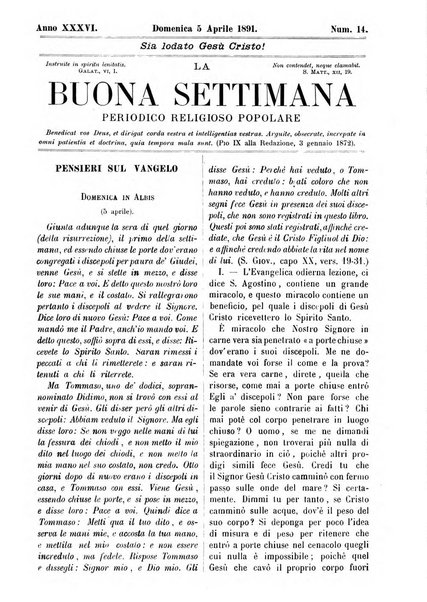 La buona settimana foglio periodico religioso popolare