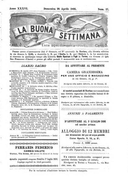 La buona settimana foglio periodico religioso popolare