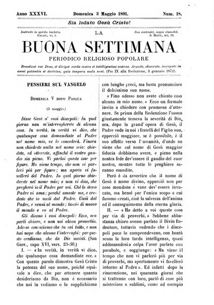 La buona settimana foglio periodico religioso popolare