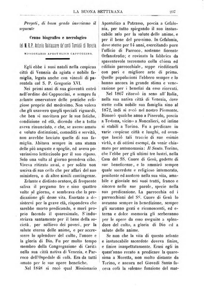 La buona settimana foglio periodico religioso popolare