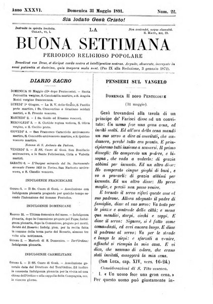 La buona settimana foglio periodico religioso popolare