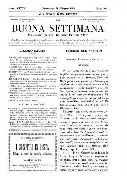 La buona settimana foglio periodico religioso popolare