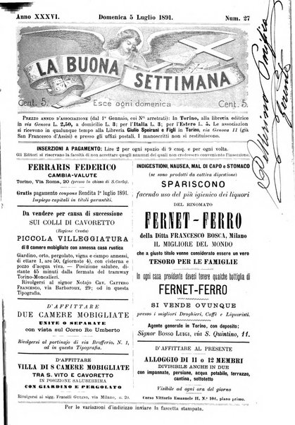 La buona settimana foglio periodico religioso popolare