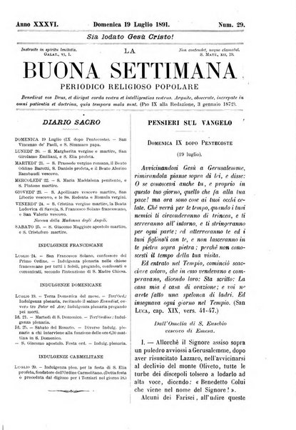 La buona settimana foglio periodico religioso popolare