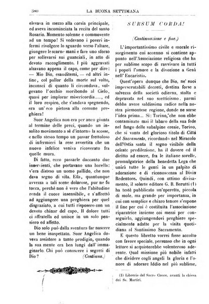 La buona settimana foglio periodico religioso popolare