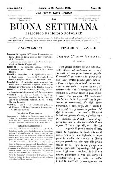 La buona settimana foglio periodico religioso popolare