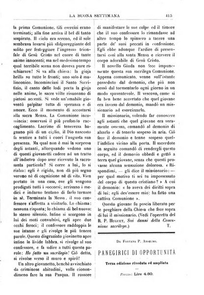 La buona settimana foglio periodico religioso popolare