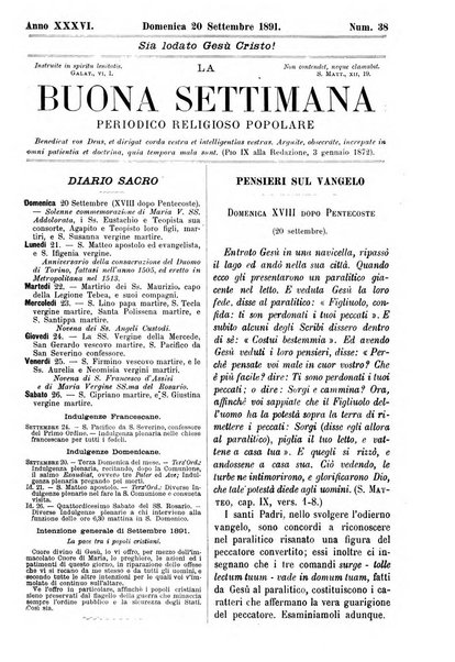 La buona settimana foglio periodico religioso popolare