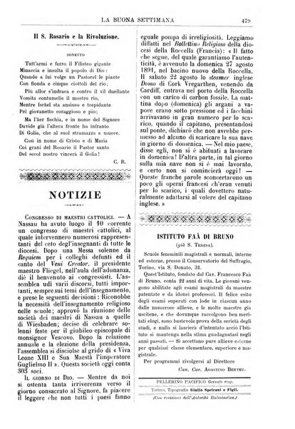 La buona settimana foglio periodico religioso popolare