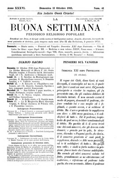 La buona settimana foglio periodico religioso popolare