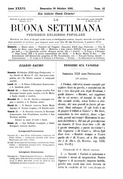 La buona settimana foglio periodico religioso popolare