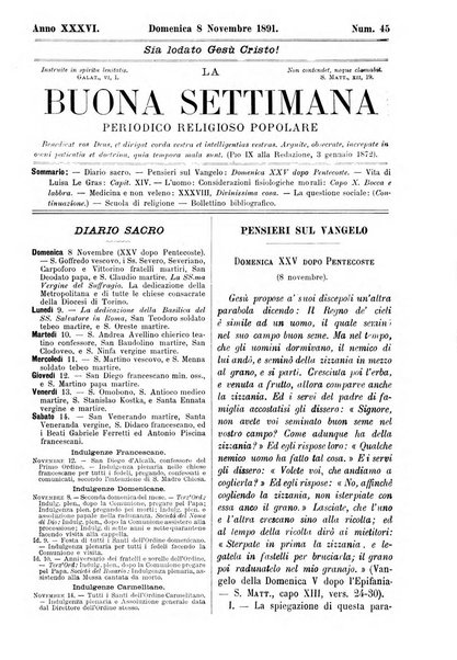 La buona settimana foglio periodico religioso popolare