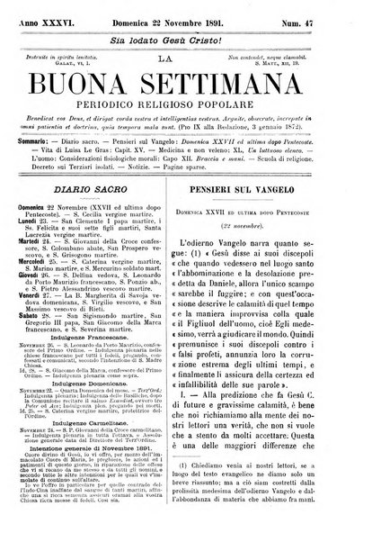 La buona settimana foglio periodico religioso popolare