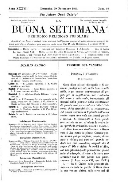 La buona settimana foglio periodico religioso popolare