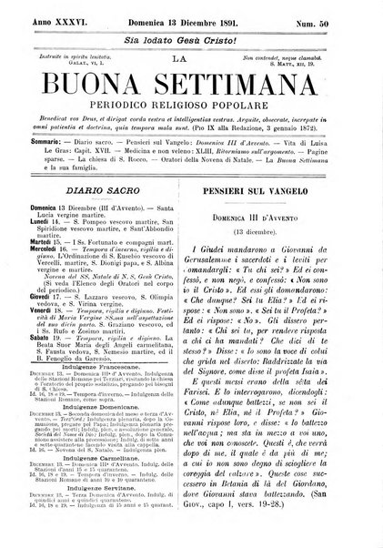 La buona settimana foglio periodico religioso popolare