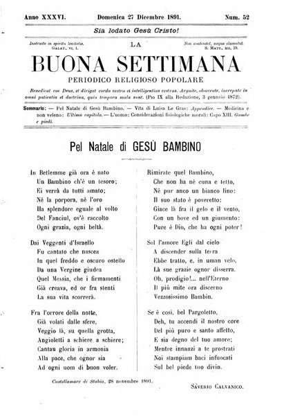 La buona settimana foglio periodico religioso popolare