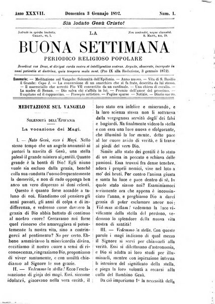 La buona settimana foglio periodico religioso popolare