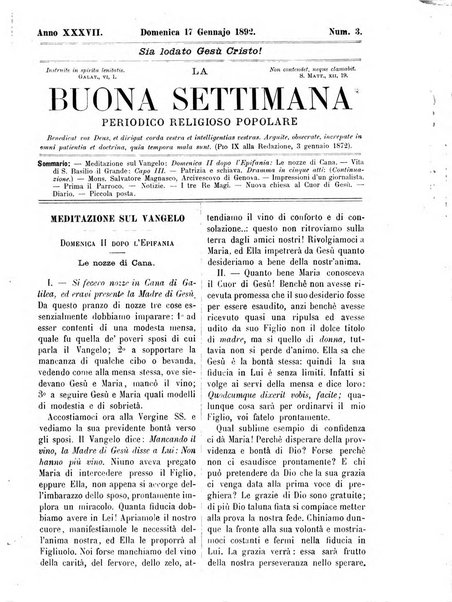 La buona settimana foglio periodico religioso popolare