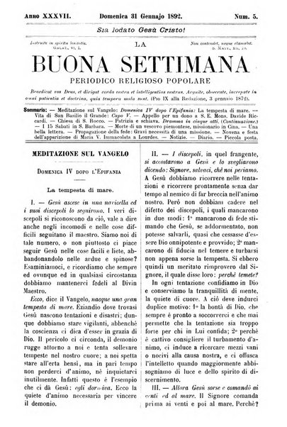 La buona settimana foglio periodico religioso popolare