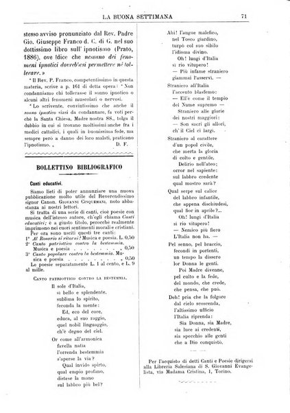 La buona settimana foglio periodico religioso popolare