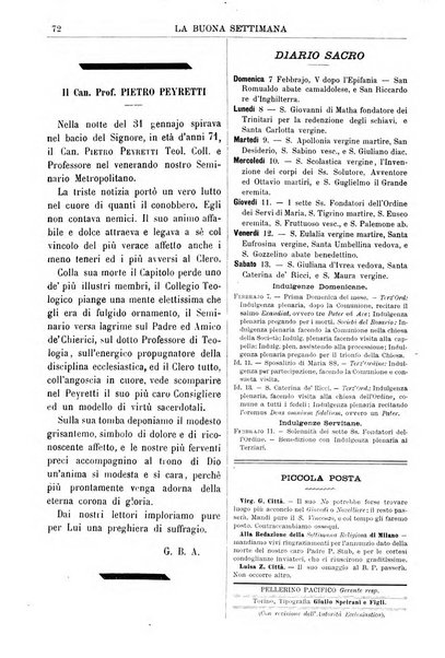 La buona settimana foglio periodico religioso popolare