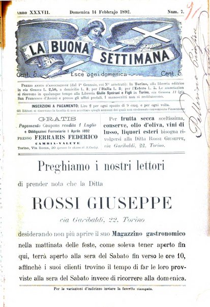 La buona settimana foglio periodico religioso popolare