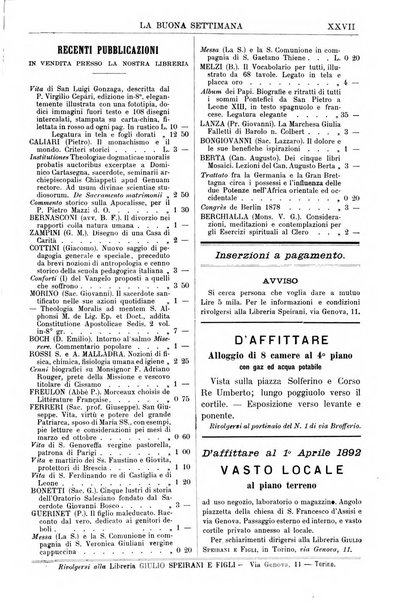 La buona settimana foglio periodico religioso popolare