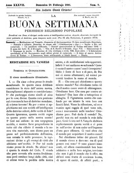 La buona settimana foglio periodico religioso popolare