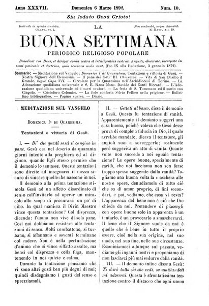 La buona settimana foglio periodico religioso popolare