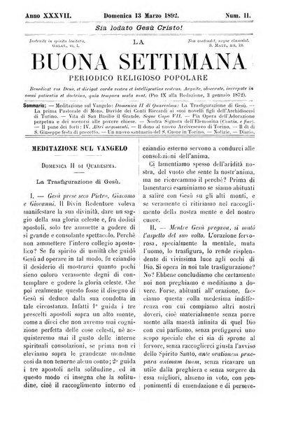 La buona settimana foglio periodico religioso popolare